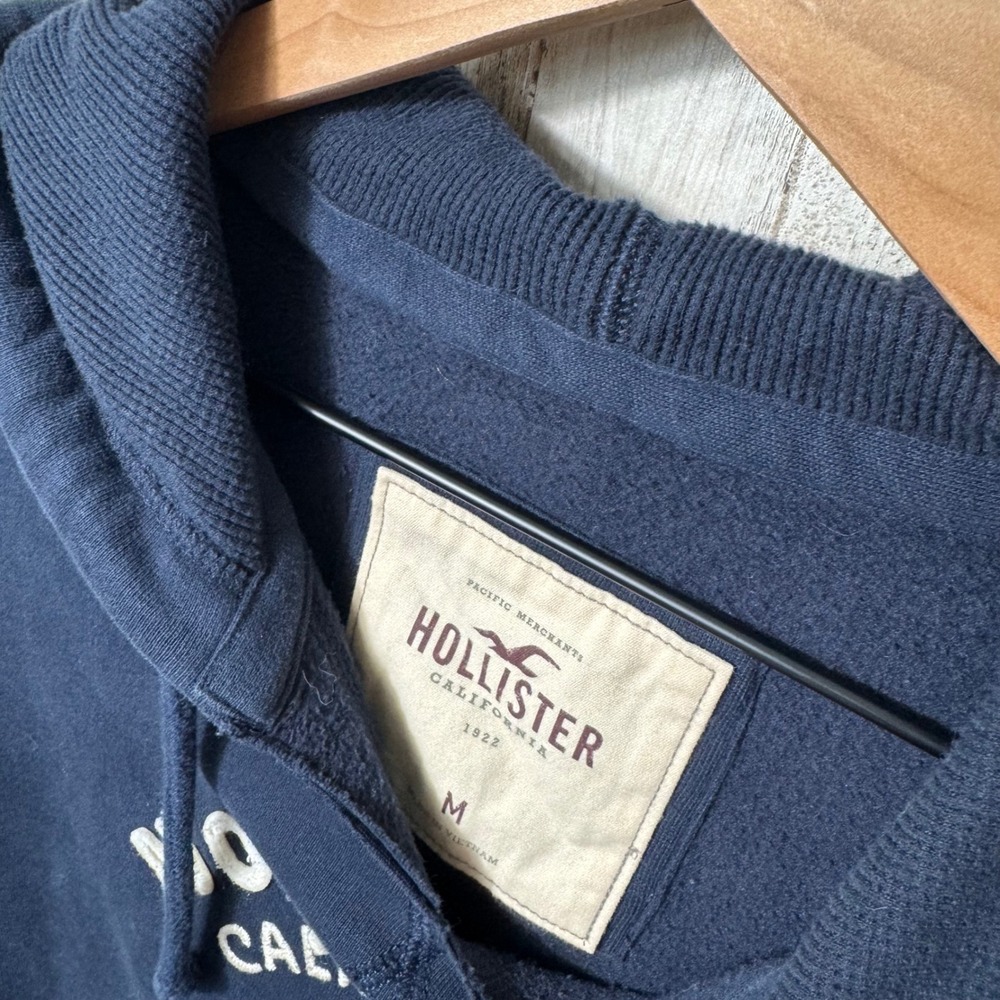 Vintage Y2K Hollister Navy Blue White Embroidered Hoodie Womens Medium - Picture 4 of 7